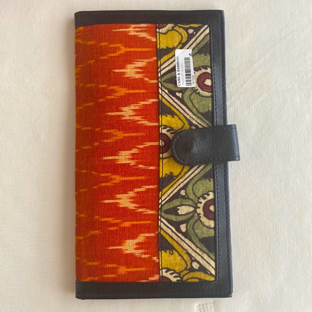 Passport Holder/wallet- Faux Leather & Ikat print fabric